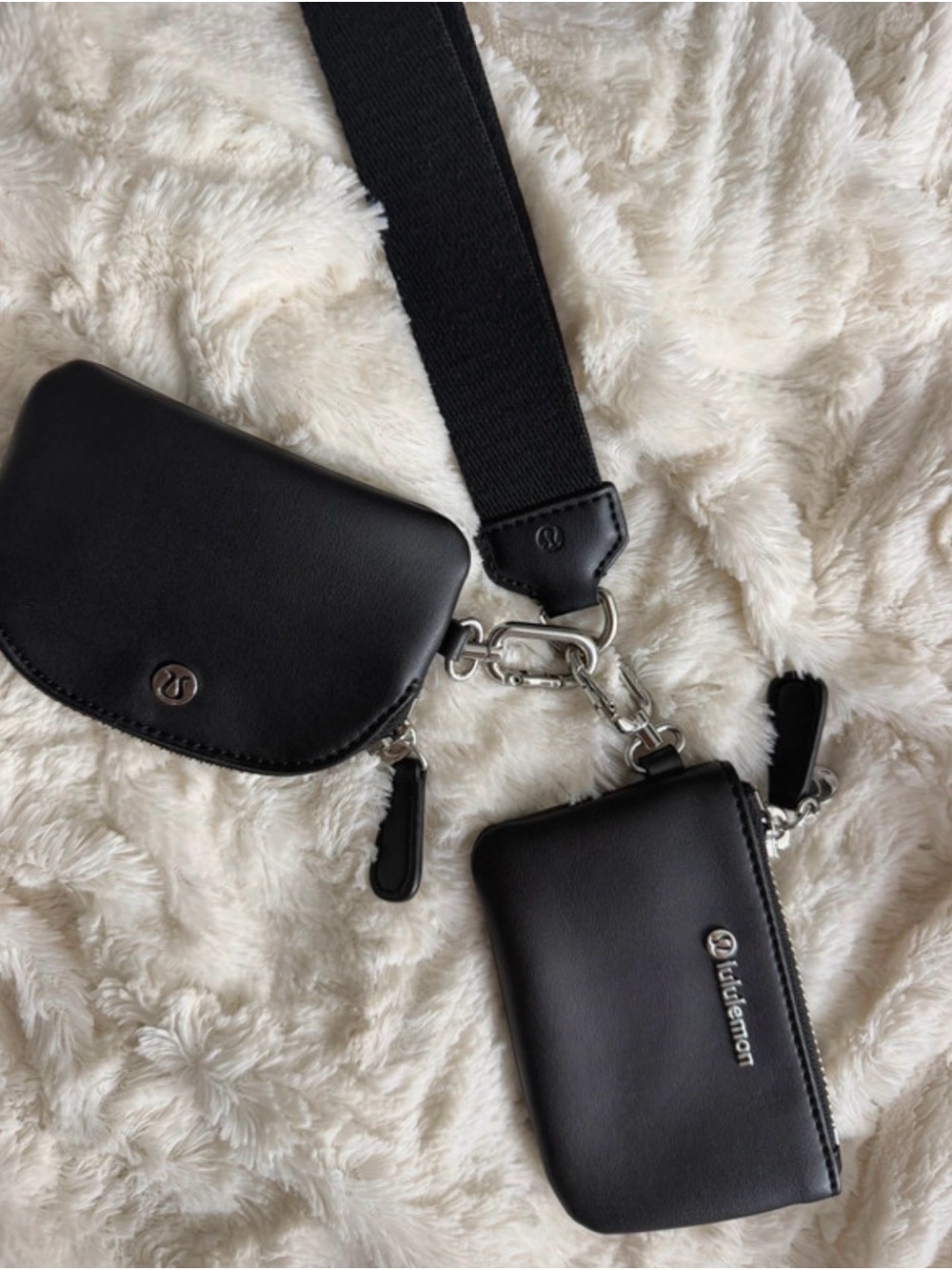 lululemon athletica Black Leather Key & Card Holder Set